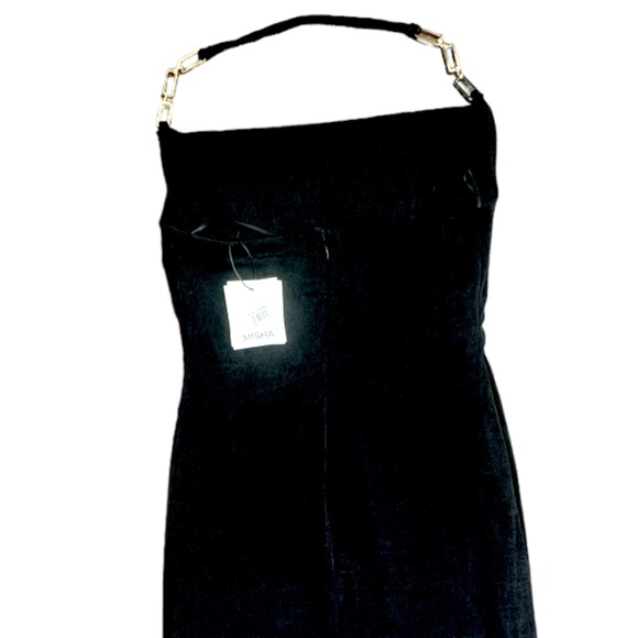NWT Misha Deana Gold Chain Cowl Neck Midi Jersey Halter Dress Black Women 6 NWT - Picture 10 of 10